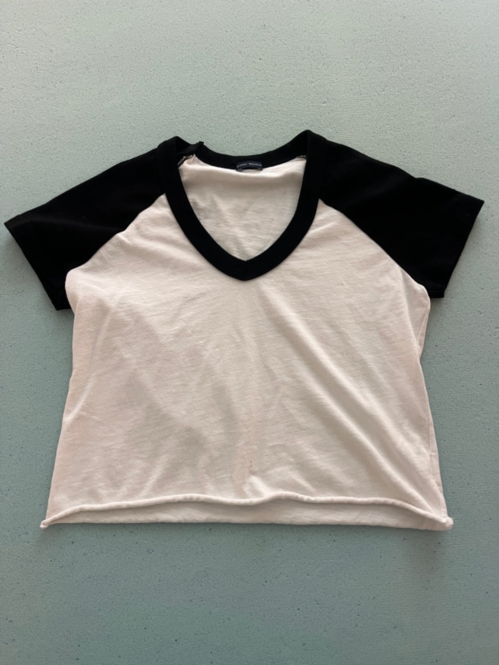 Brandy Melville Black & White V-Neck Baseball Tee